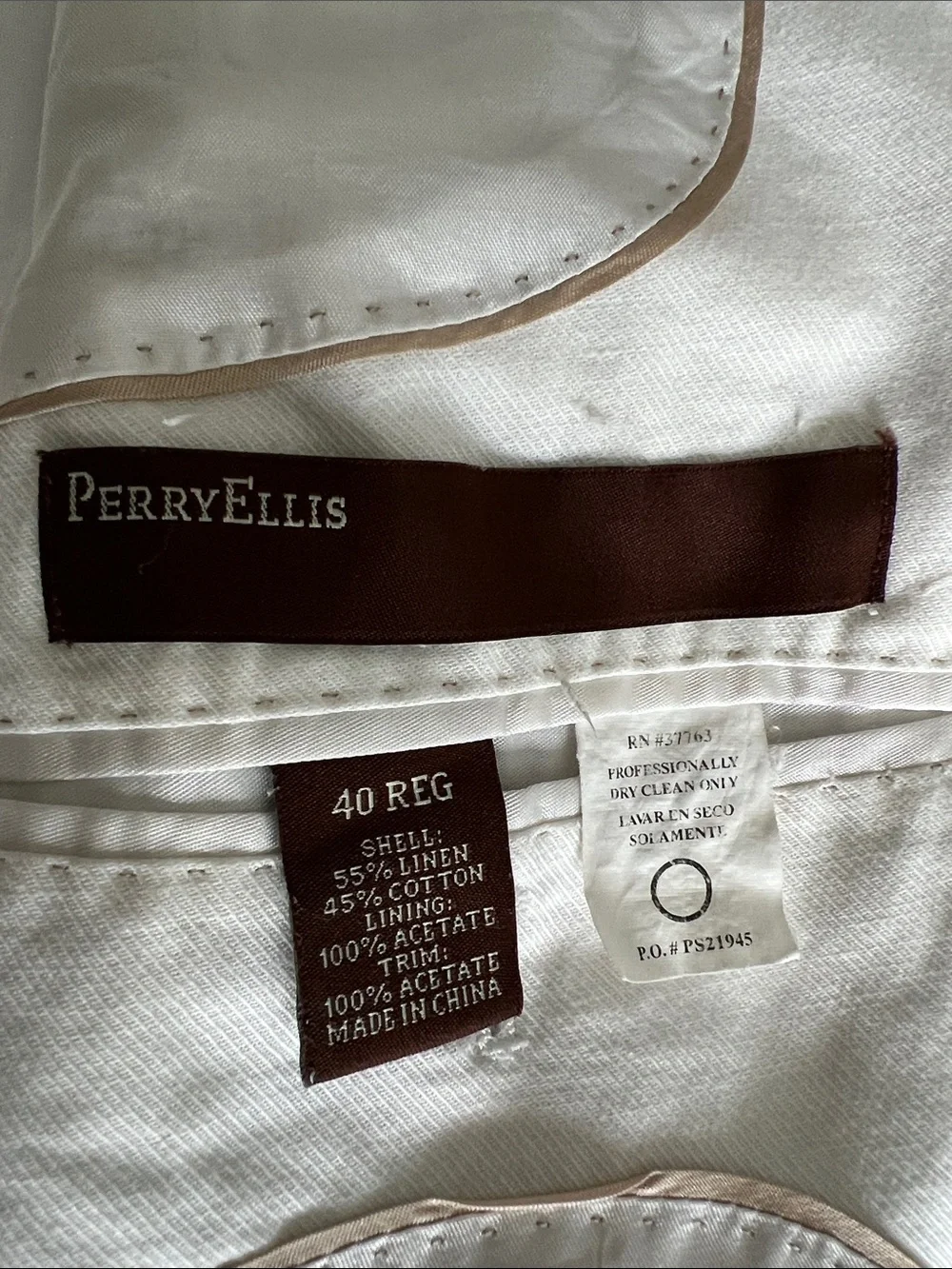 Perry Ellis White Linen&Cotton blend  Jacket with Brown Label